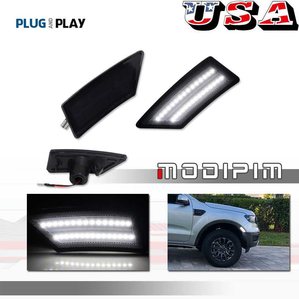 For 2019 - 2022 for Ranger Smoked Lens LED Side Marker Corner Signal Light White - v