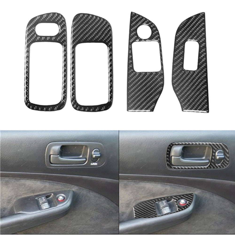 4X Carbon Fiber Interior Window Control Cover Trim for Honda for Civic 2-Door 03-05