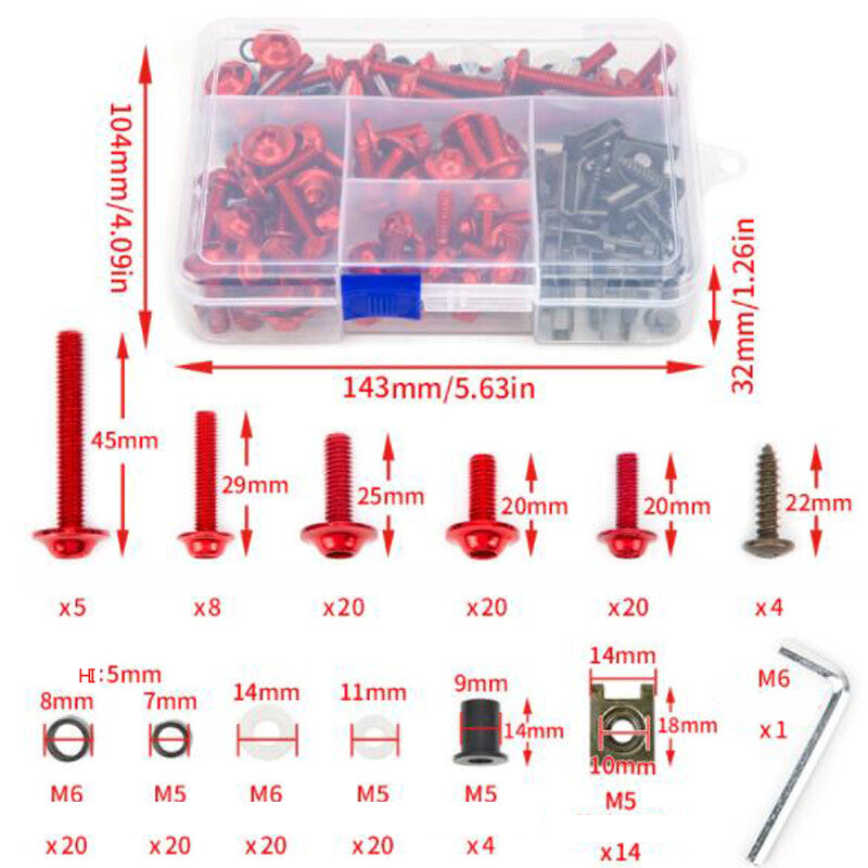 177-piece motorcycle windshield rectifier bolt kit, fastener clip screw set, aluminum - n