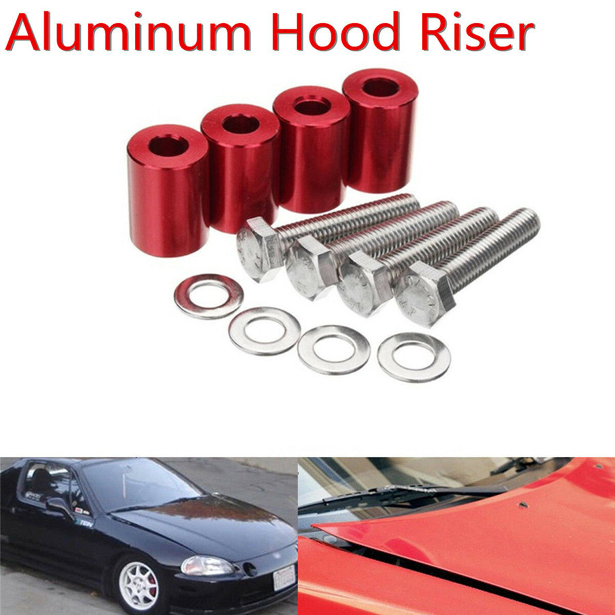 Aluminum Car Hood Vent Spacer Riser Kit For Engine Motor Swap With Mounting Bolt Q