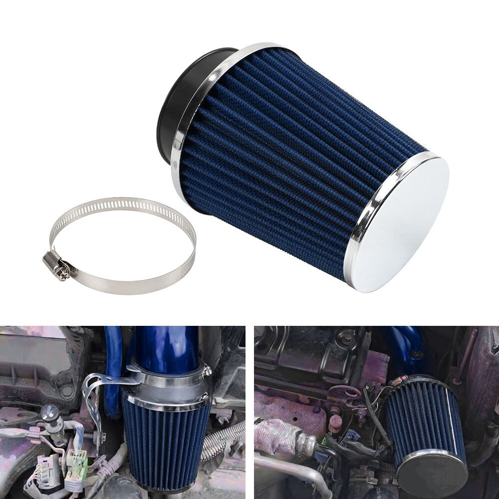 3 76mm High Flow Inlet Dry Air Filter Cold Air Intake Cone Replacement Blue Q
