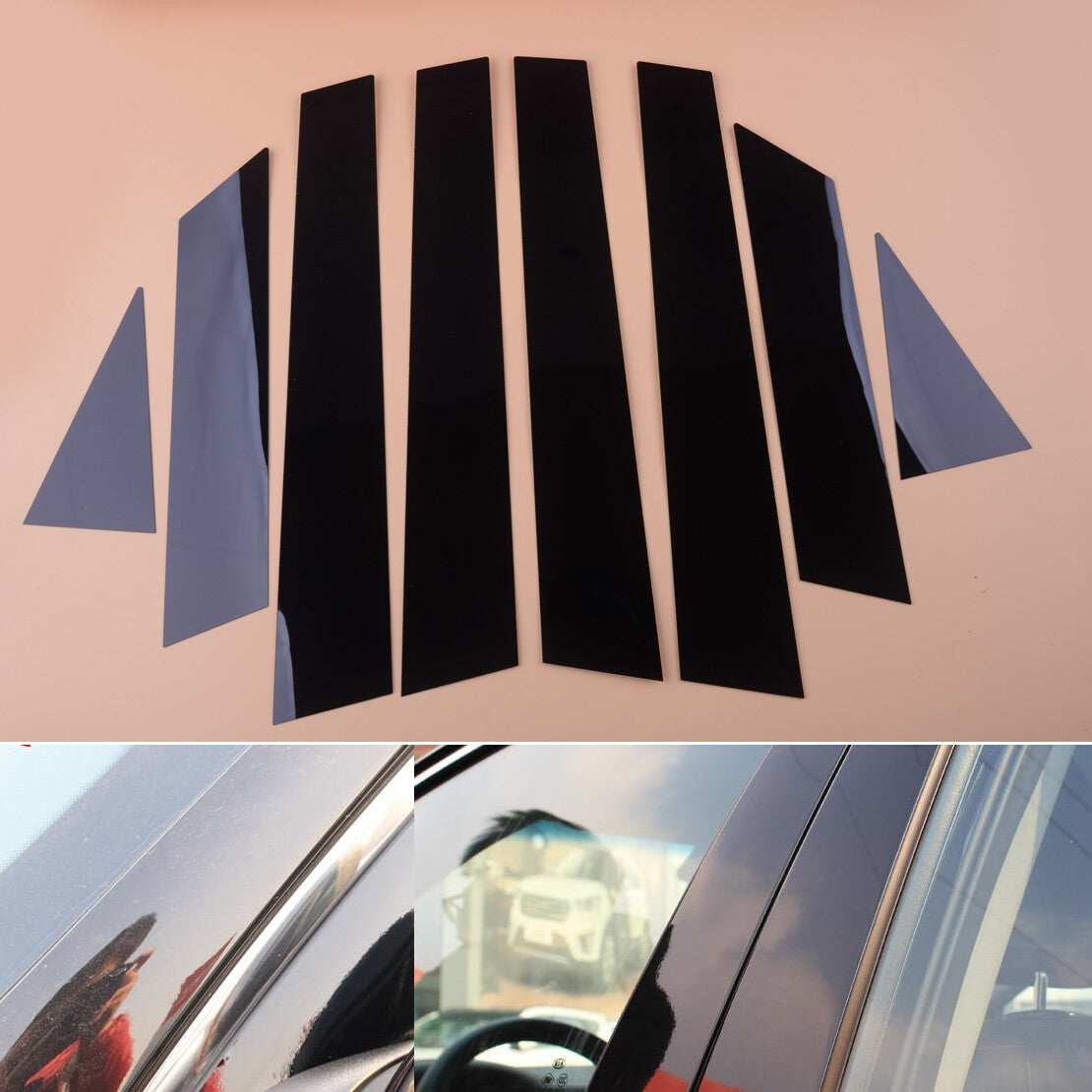 8Pc Glossy Pillar Posts Door Window Sills Trim Cover Strip fit for Altima v