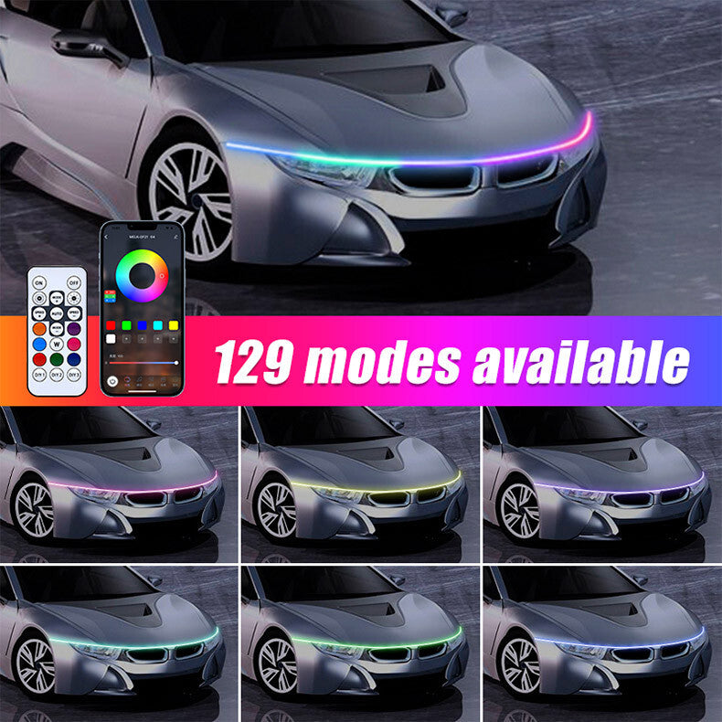 RGB LED Car DRL Hood Light Strip Engine Cover Daytime Running Light APP Control