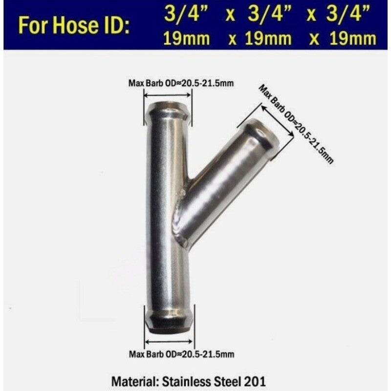 Y Wye 19mm 3/4 in Heater Hose Fitting Adaptor Coolant Pipe Connector Stainless Q