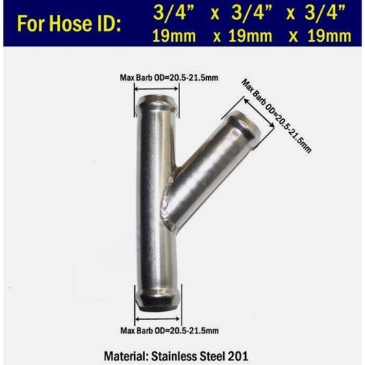 Y Wye 19mm 3/4 in Heater Hose Fitting Adaptor Coolant Pipe Connector Stainless Q
