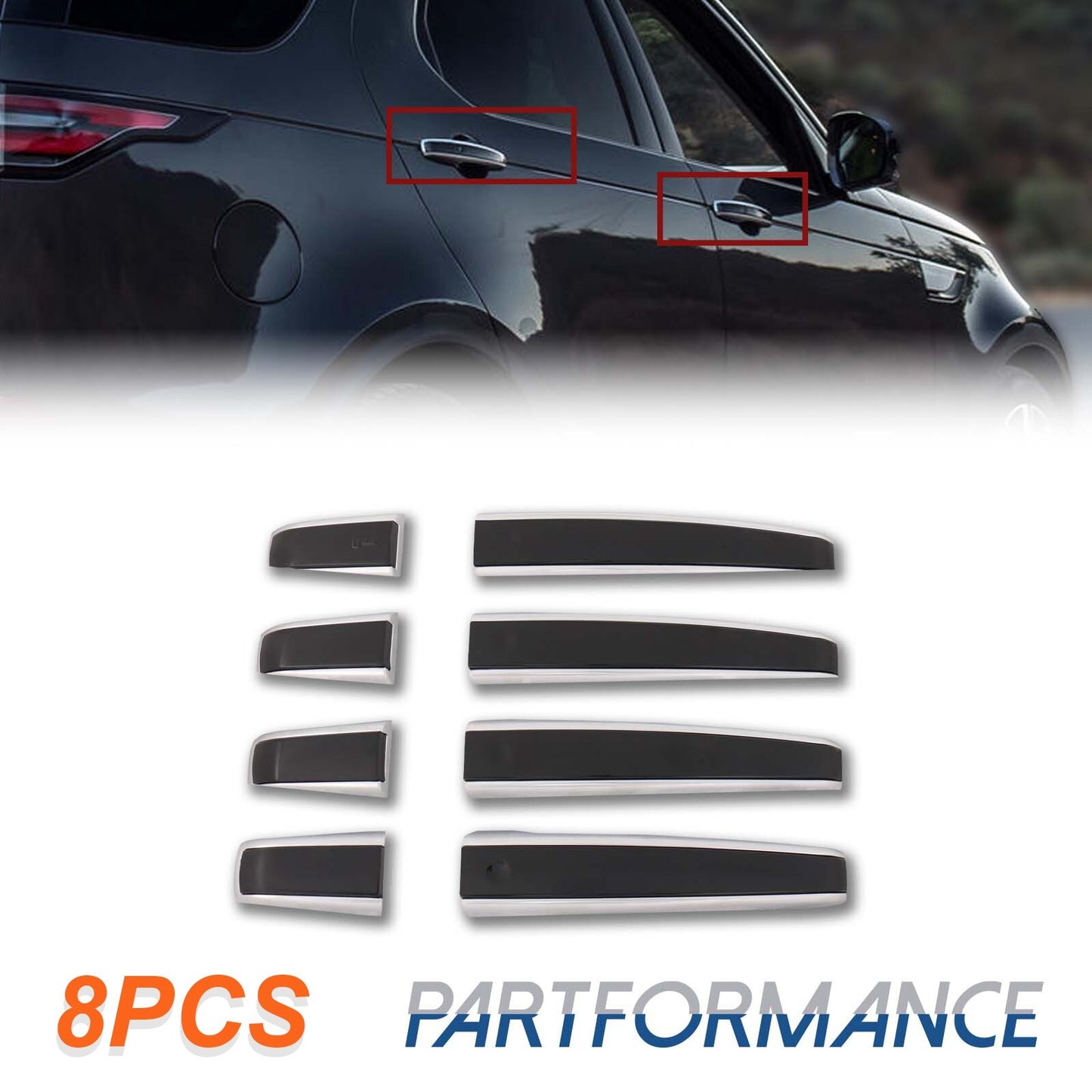 Black + Silver Car Side Door Handle Protector Kit for Range Rover Vogue L405 2013-2021- v