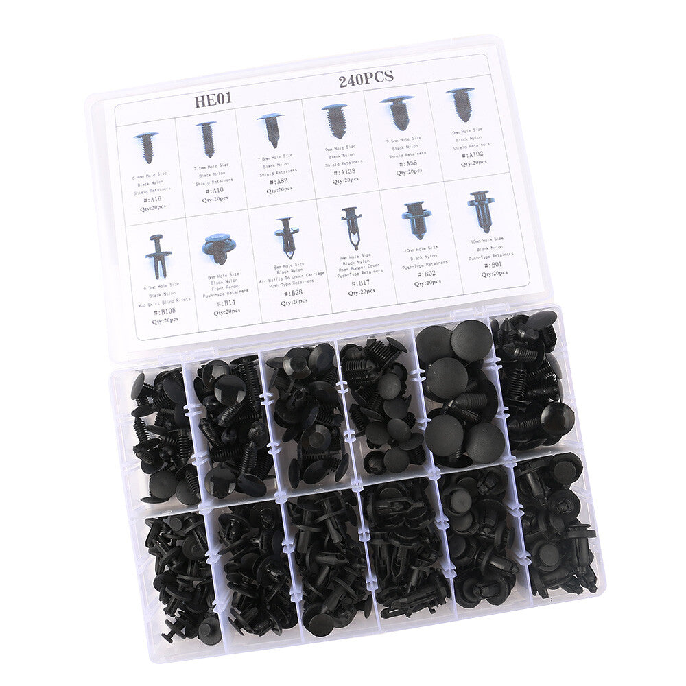 240 Pcs Car Body Push Pin Rivet Fasteners Moulding Trim Clips Assortment Black