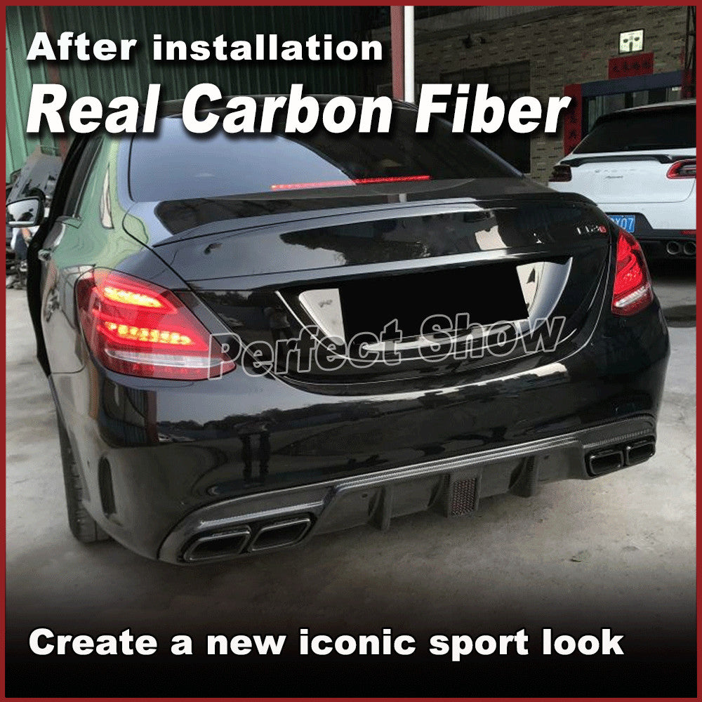 for Benz W205 Sport Bumper C63 AMG 2015-20 REAL Carbon Rear Bumper Diffuser Lip