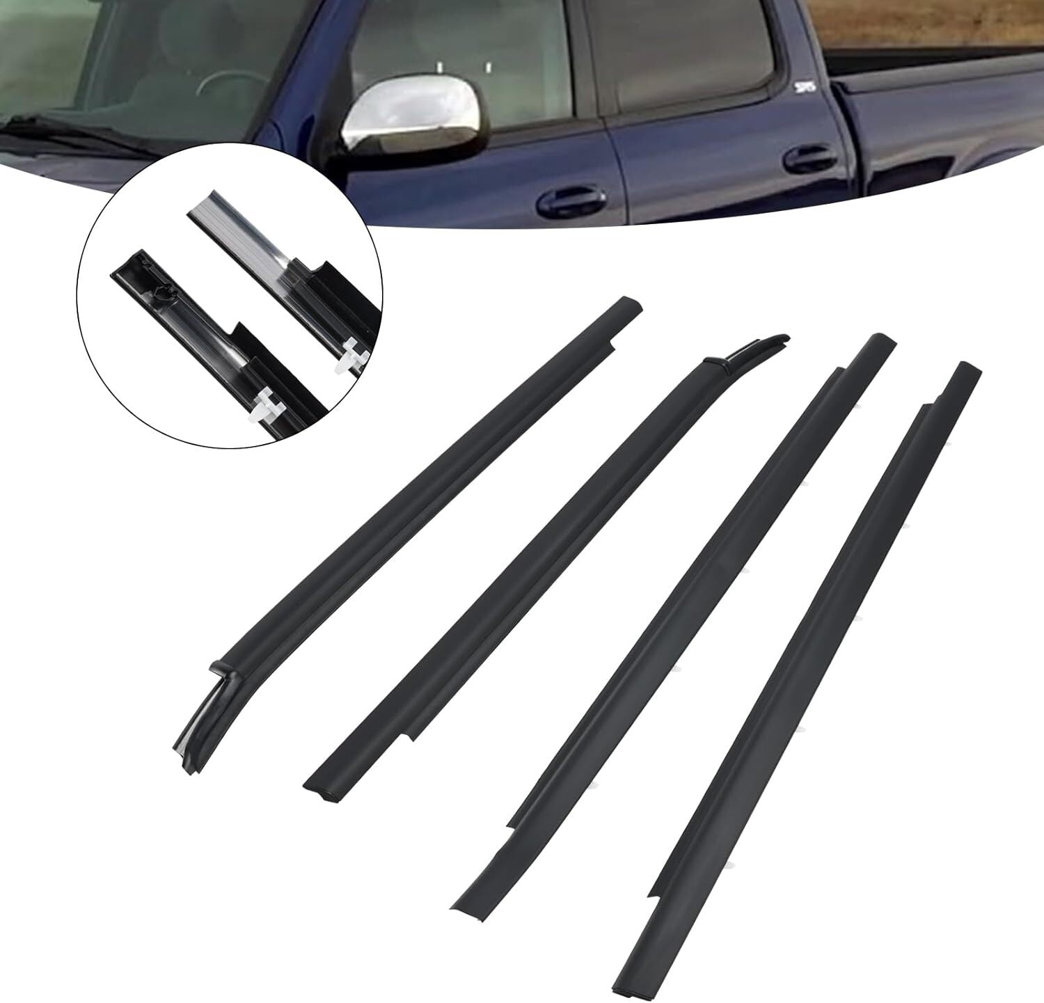Weatherstrip Outer Lower Window for Toyota Tundra 2000-2006 Double Cab 4Pcs