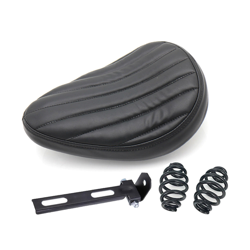 Black Tuk  Roll PU Leather Solo for Seat Spring  Bracket for Harley Chopper Bobber Q