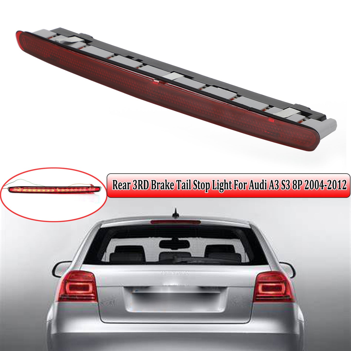 Red LED rear high-speed brake and stop lights applicable to 2004-12 A3 S3 3-door hatchback.