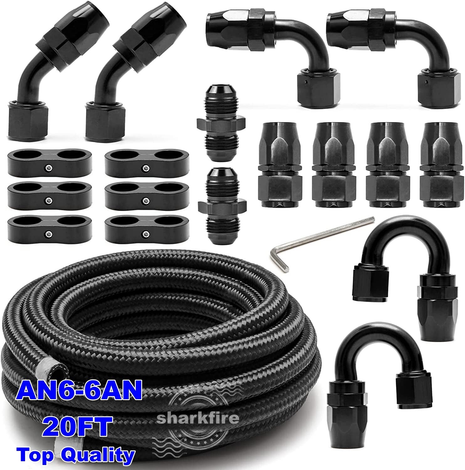 20ft 6AN Black Nylon and Stainless Steel AN6 Braided Oil Fuel Connector Hose