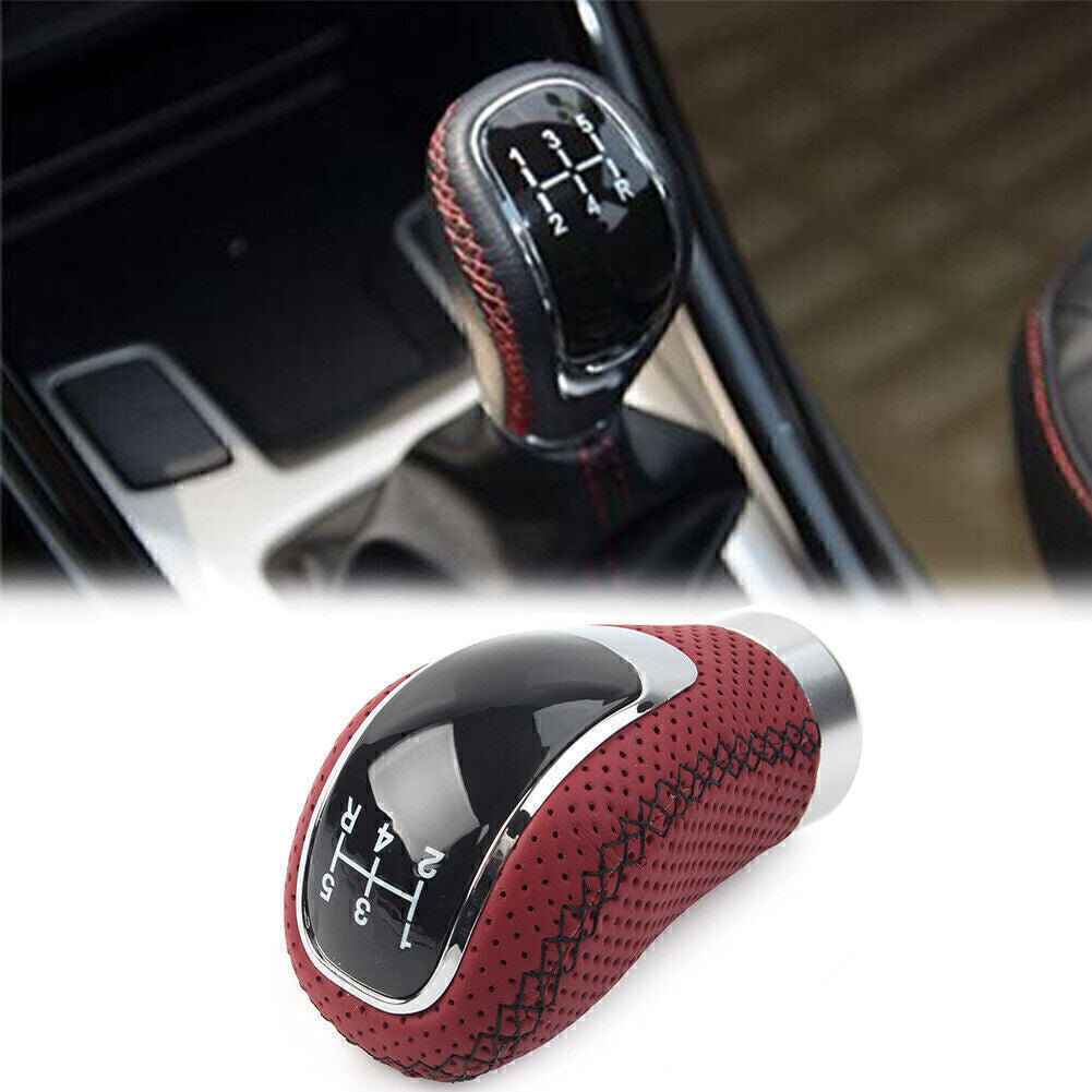 5 Speed Universal Leather Car Manual Gear Stick Shift Lever Head Red Q