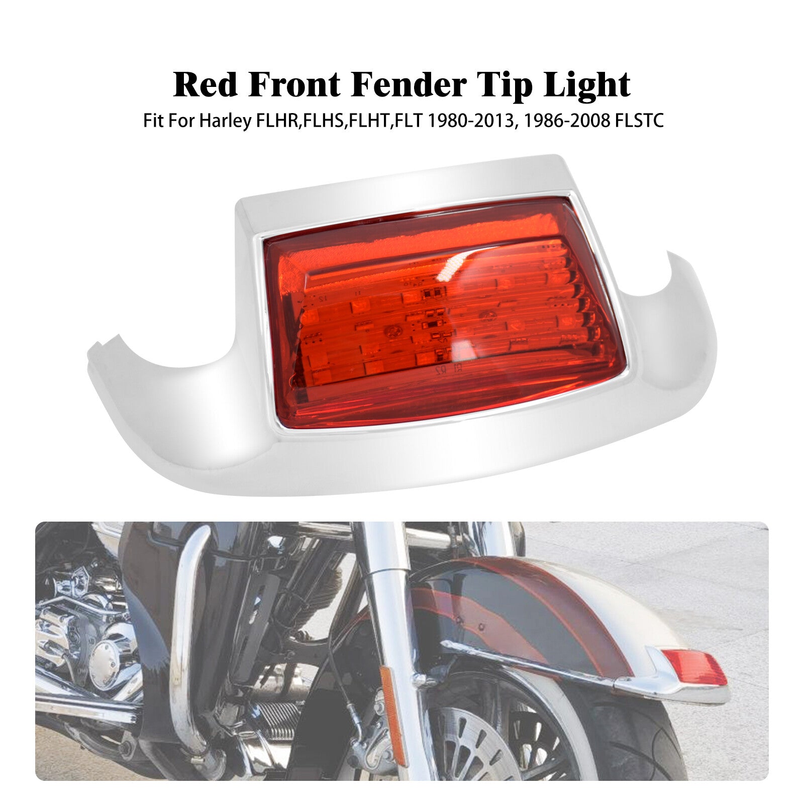 Front Fender w/ Red Lens Tip LED Light Fit for Harley Electra Road Glide Softail