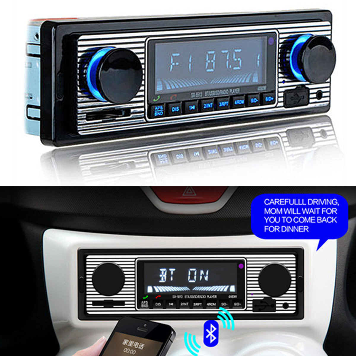 Bluetooth Car Radio Player Stereo Audio In-Dash FM AUX Input Receiver USB SD MP3