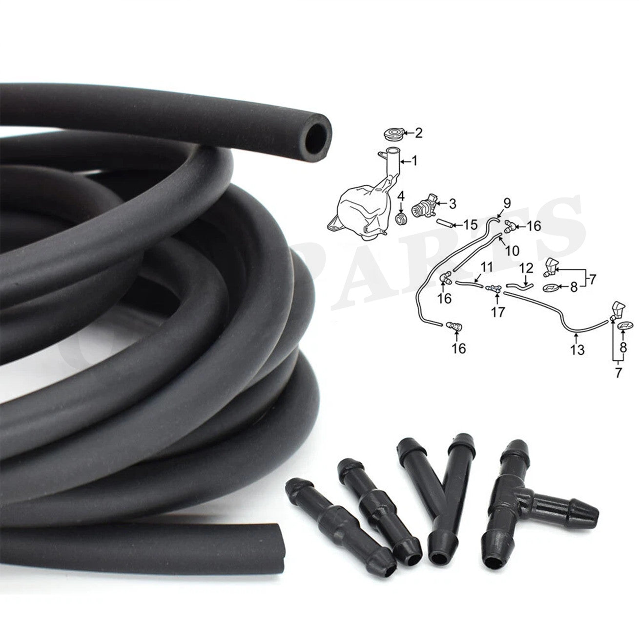 Universal 2-meter 3.5mm windshield washing machine nozzle hose with connector TY straight