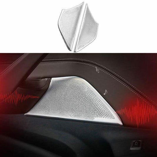 2P Silver Steel Inner Door Speaker Ring Cover Trim for BMW 5 Series G30 2018-23