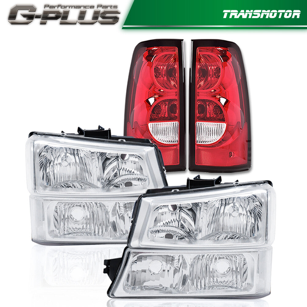 Fits 2003 - 2006 Silverado for CHRome Clear Corner Headlights + Tail Lights - v