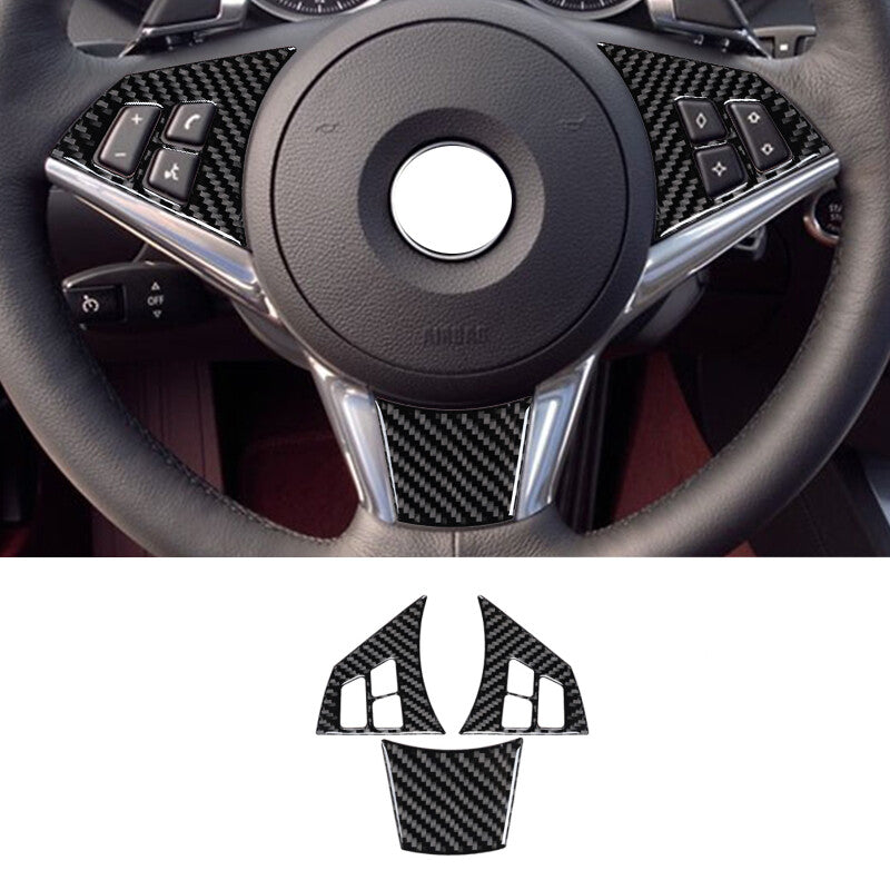3Pcs Carbon Fiber Steering Wheel Cover Trim for BMW 6 Series E63 E64 2004-10