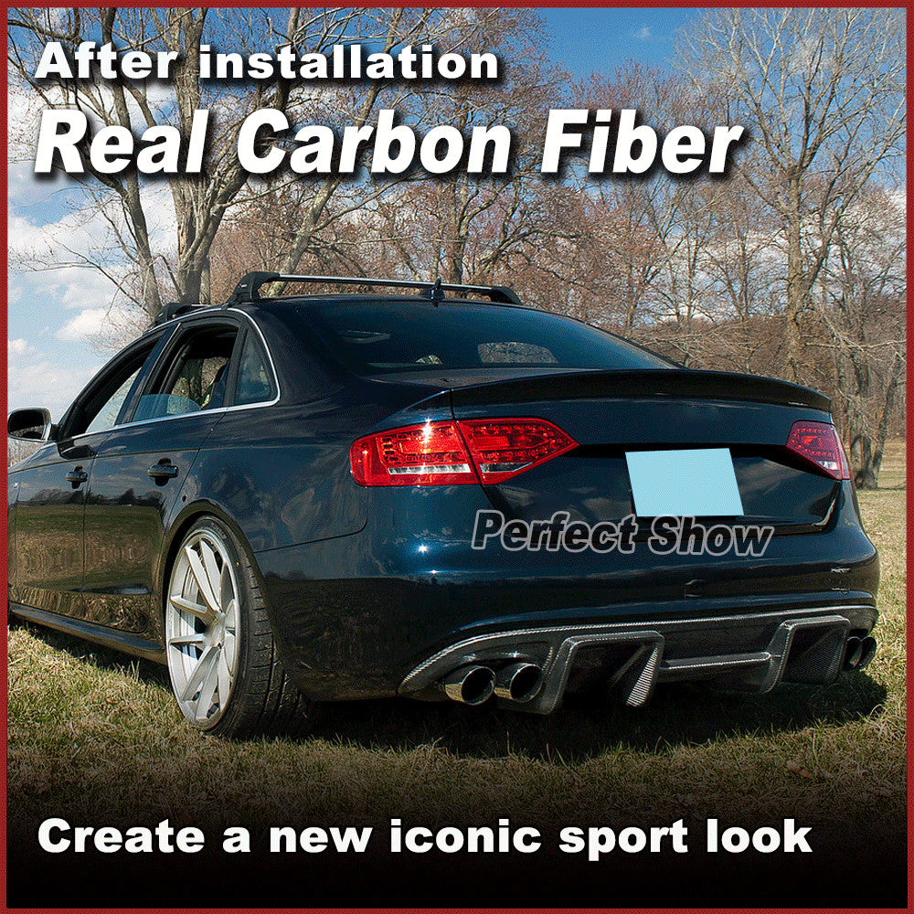 Fit for Audi S4 B8 Sedan 2008-2012 REAL Carbon Rear Bumper Diffuser Lip Spoiler