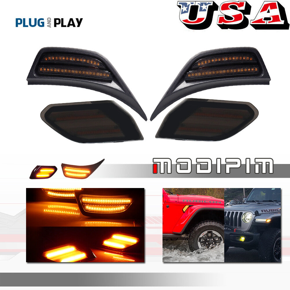 4 Pack Double Row Amber LED Front Bumper Side Marker Lights for for Jeep for Wrangler 18-20- v
