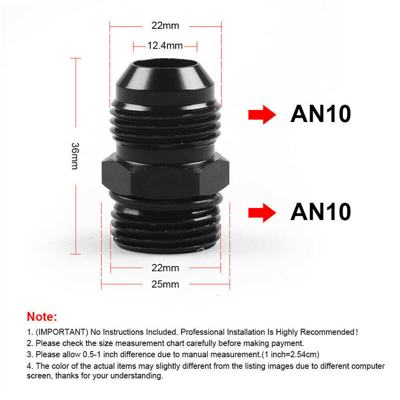 ORB-10 O-ring Boss AN10 10AN to AN10 Male Adapter Fitting Aluminum Black 1pc