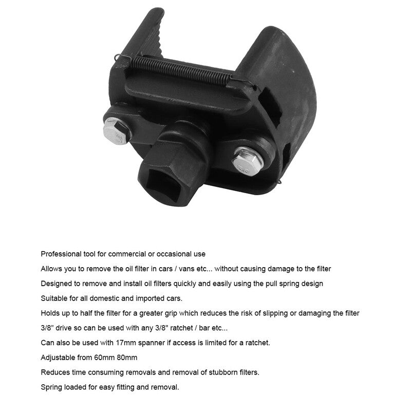 1-piece adjustable oil filter removal wrench tool, 3/8 inch drive ratchet, 60mm-80mm AT093- n