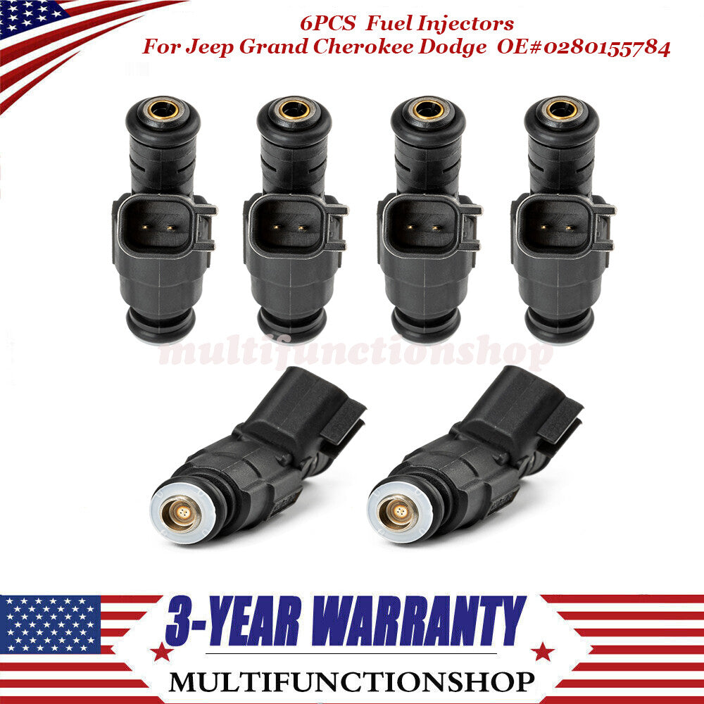 6PCS Fuel Injectors 0280155923 for Jeep Grand Cherokee WJ 1999-2004 4.0L 4-Hole