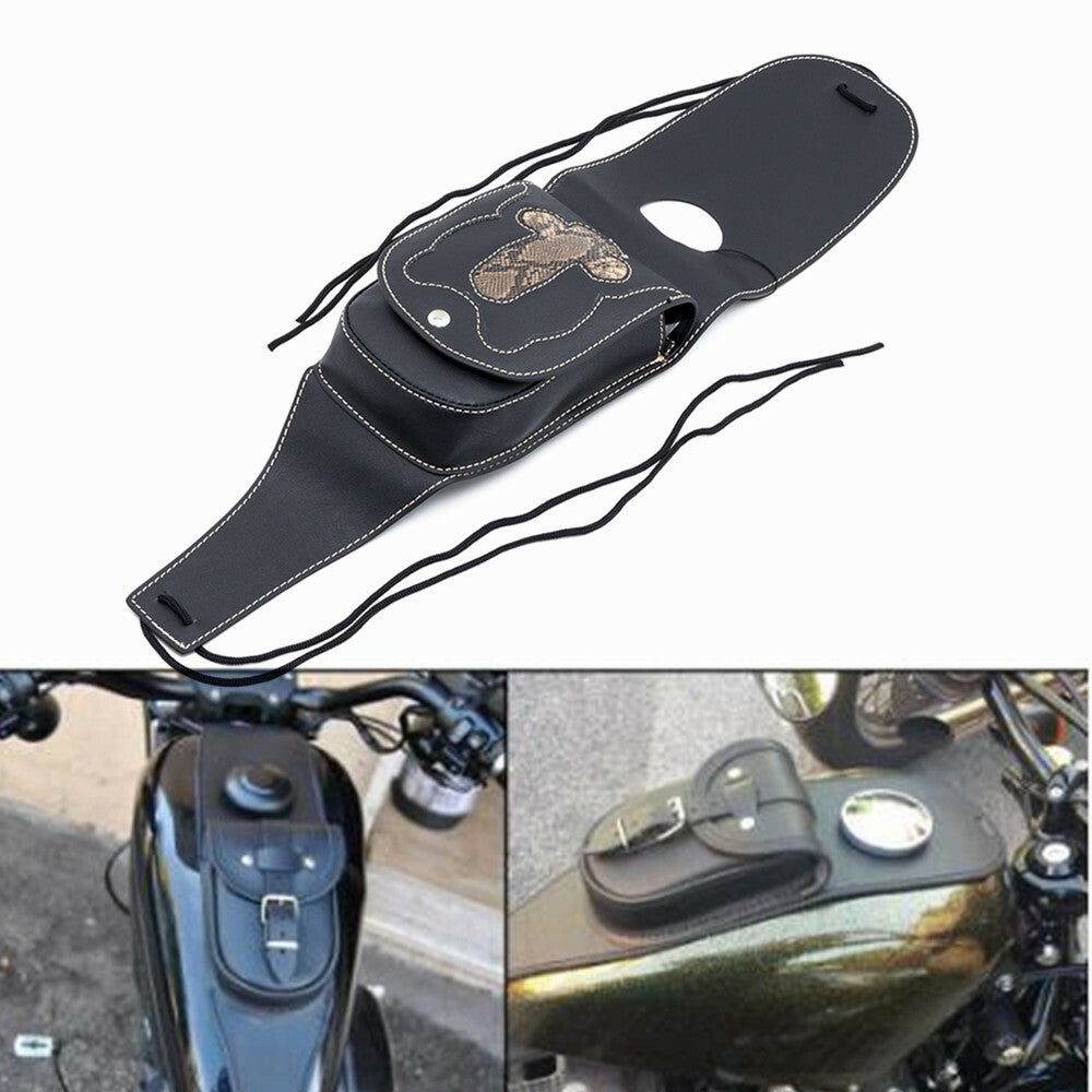Black Synthetic Leather Tank Cap Cover Panel Bag for Harley Sportster 883 1200 Q