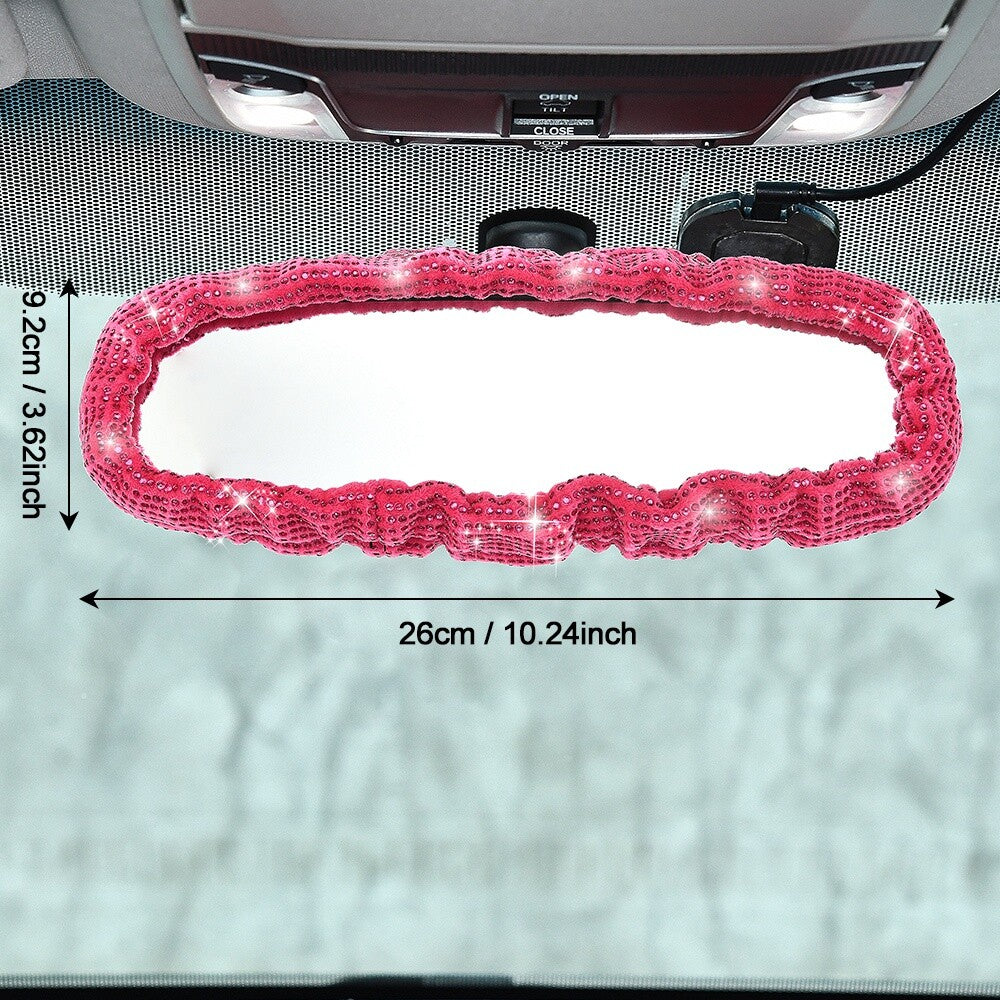 Bling Rearview Mirror Cover Shiny Pink Elastic Plush Auto Rear View Mirror Cover