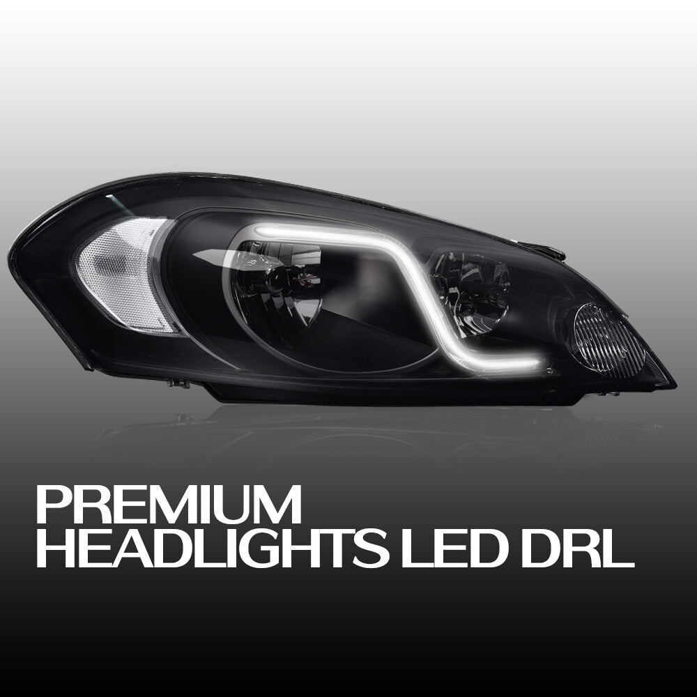 Fits 2006 - 2016 for Impala Headlights w/LED DRLs Black/Smoked - v