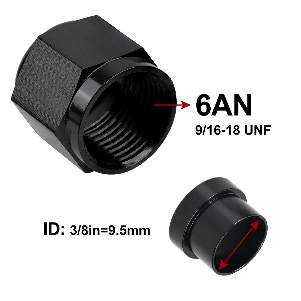 2Pcs 6AN Female To 3/8 Tube Nut  Sleeve 37 Degree Aluminum Fitting Hardline