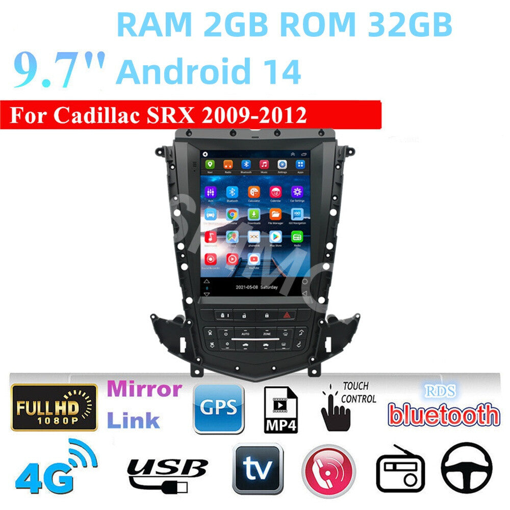 Car For Apple Carplay Radio Fit for Cadillac SRX 2009-2012 Android 14 GPS Stereo