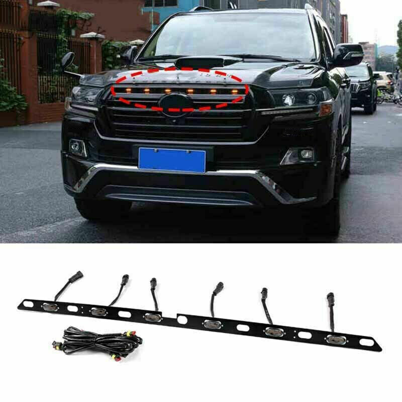 for Land Cruiser LC200 2016-2021 LED Car Front Bumper Grille Light Bar Decor Kit