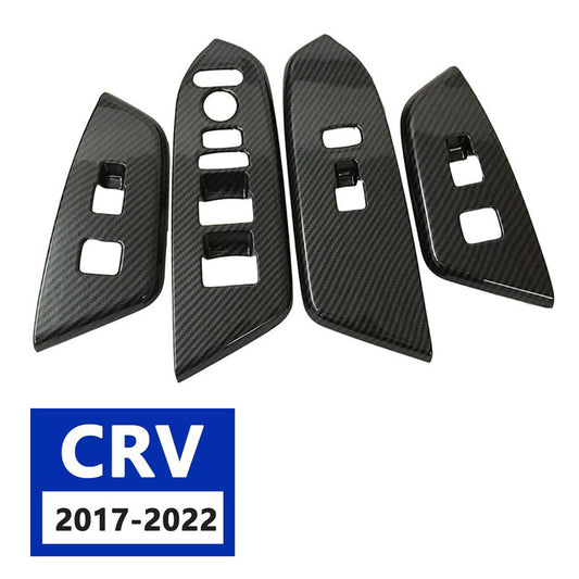 4x Carbon Fiber for 17-22 for Honda CRV Doors Window Switch Lock Panel Cover Trims