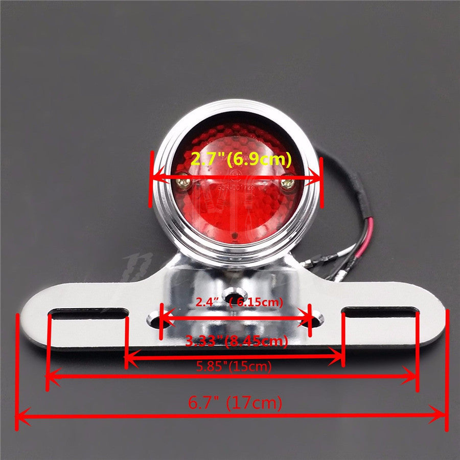 Chrome Round LED Tail Brake Light License Plate for Harley Bobber Chopper Q