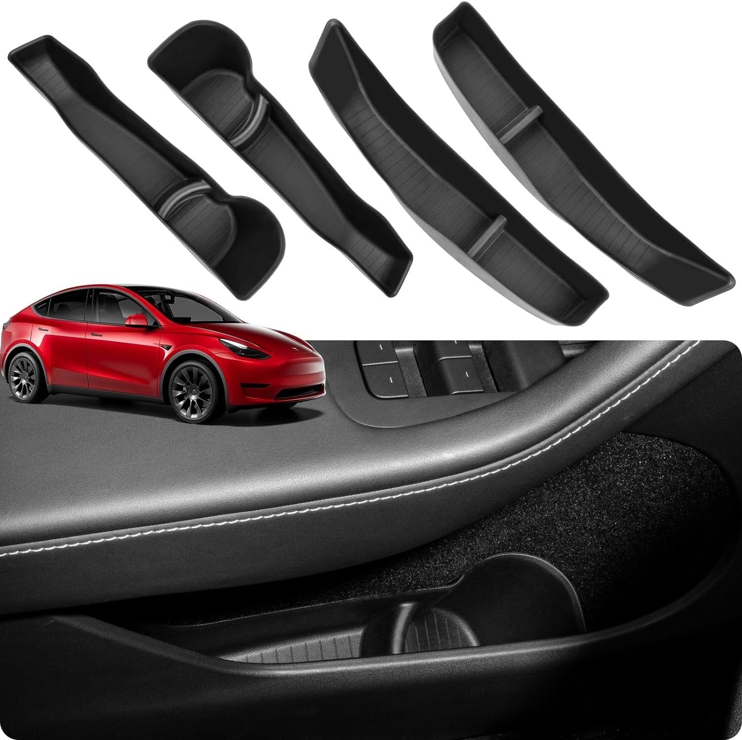 Suitable for Basenor for Model Y 2020-2023, Black Door Side Storage Boxes (4 pieces) n