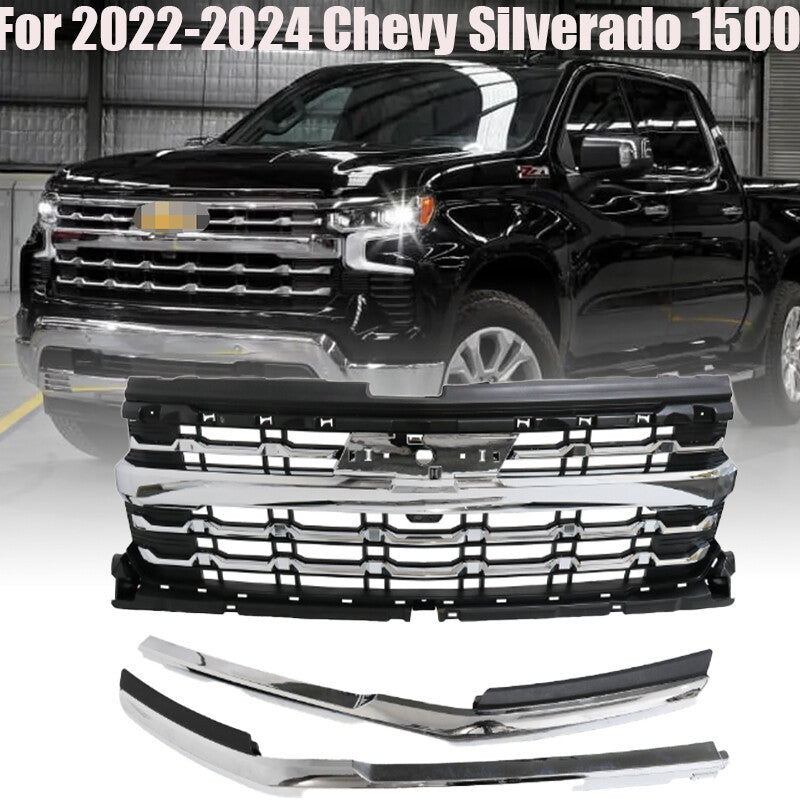 Front Upper Grille W/ Camera For 2022 2023 2024 for Chevy Silverado 1500 n