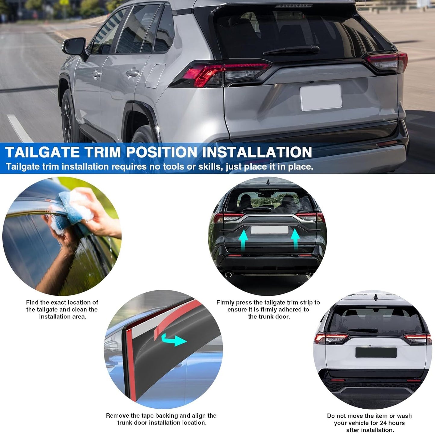 Suitable for RAV4 2019 - 2023 Gloss Black Rear Trunk Lid Molded Trim Tailgate Cover Trim