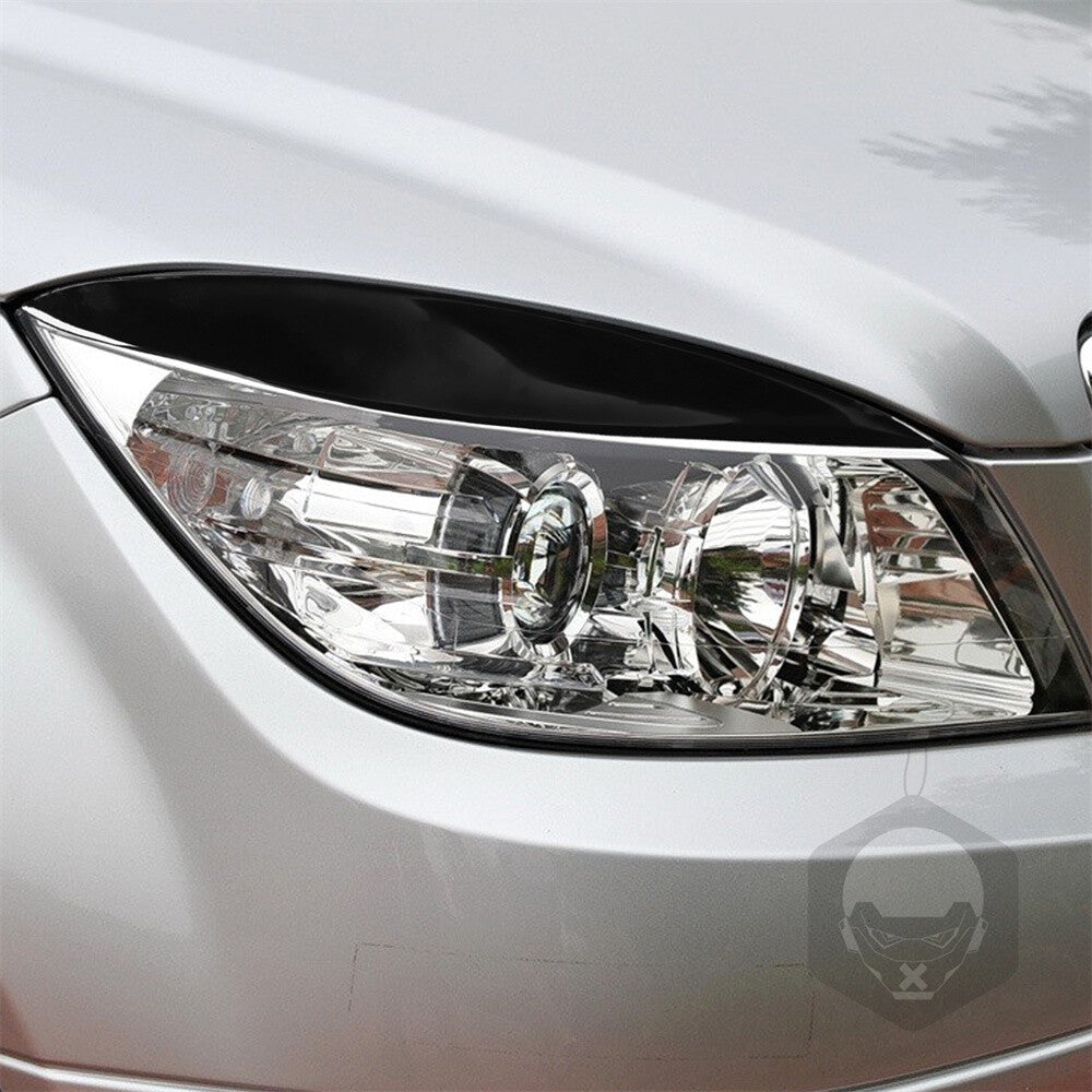 for Benz C Class W204 C180/200 2008-11 Headlight Eyebrow Eyelid Trim Piano Black
