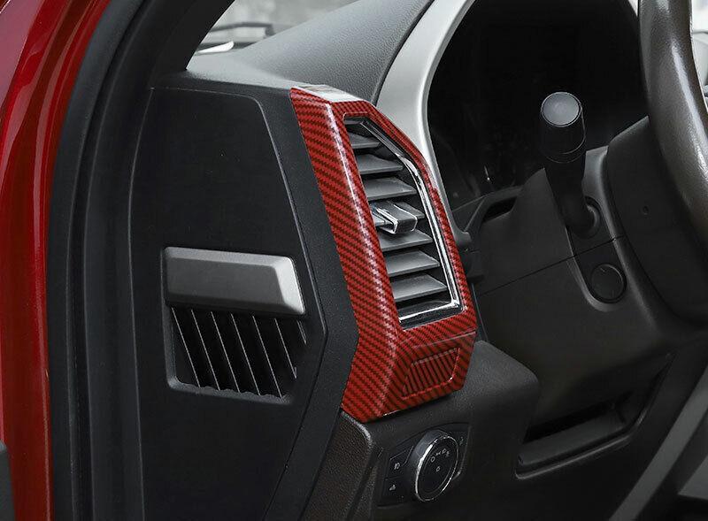 Red Carbon Fiber LR AC Air Outlet Vent Cover Trim for Ford F150 F-150 2015-20 A