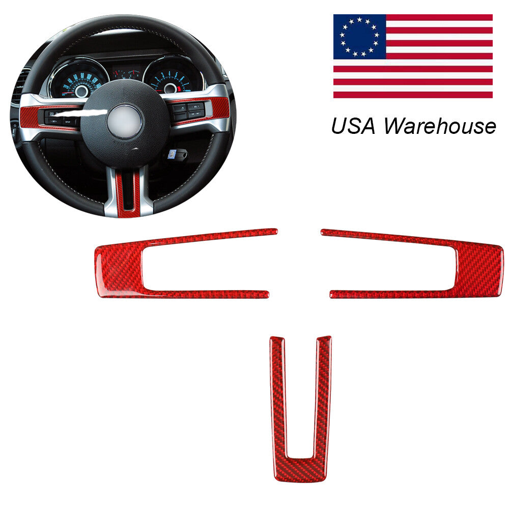 Red Steering Wheel Frame Trim Cover Carbon Fiber  for ford  for Mustang 2009-2013