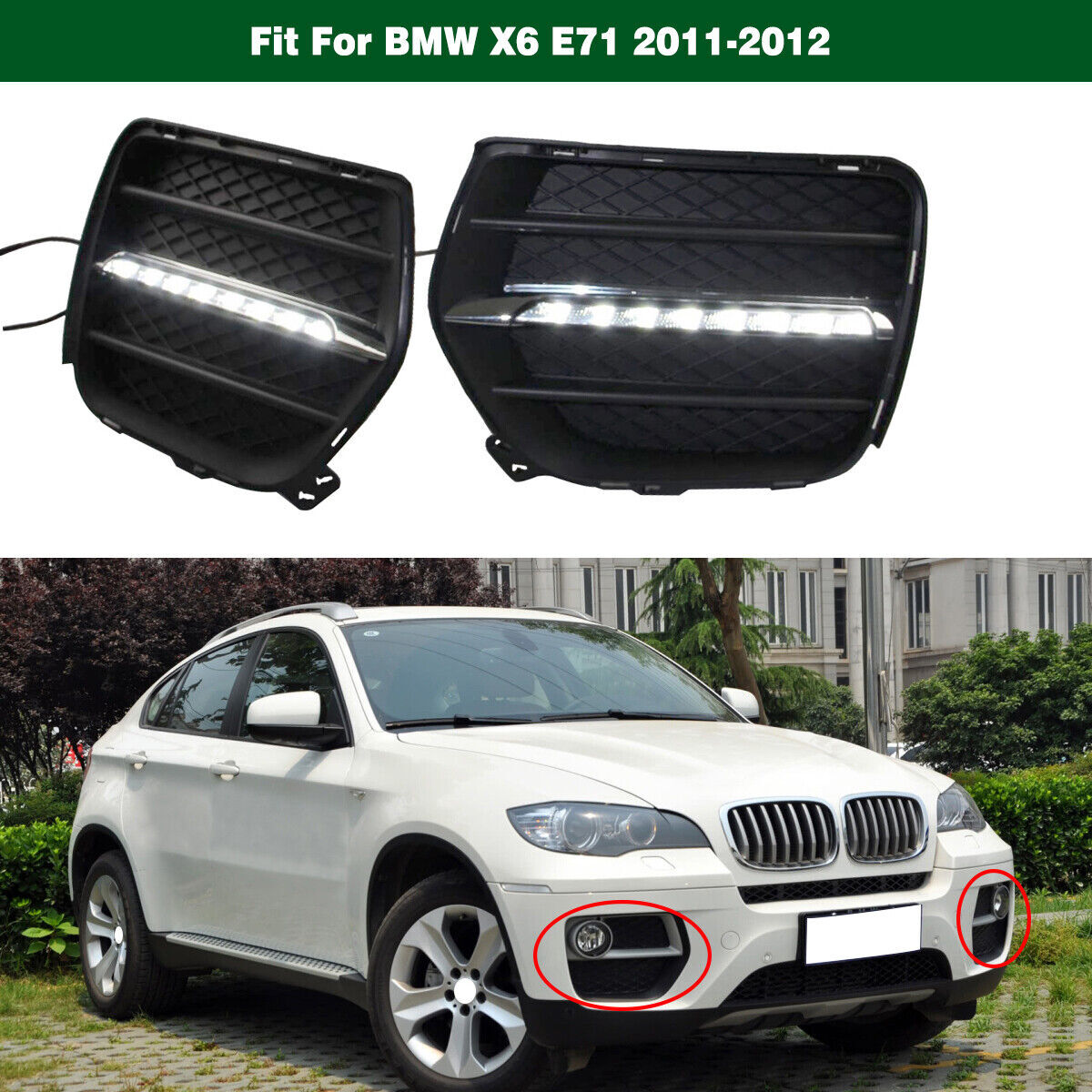 Pair White LED DRL Daytime Running Lights Driving Lamps for BMW X6 E71 2009-2012 Q