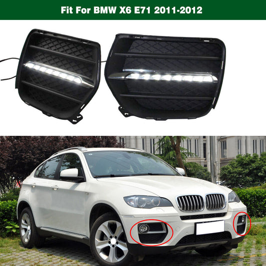 Pair White LED DRL Daytime Running Lights Driving Lamps for BMW X6 E71 2009-2012 Q