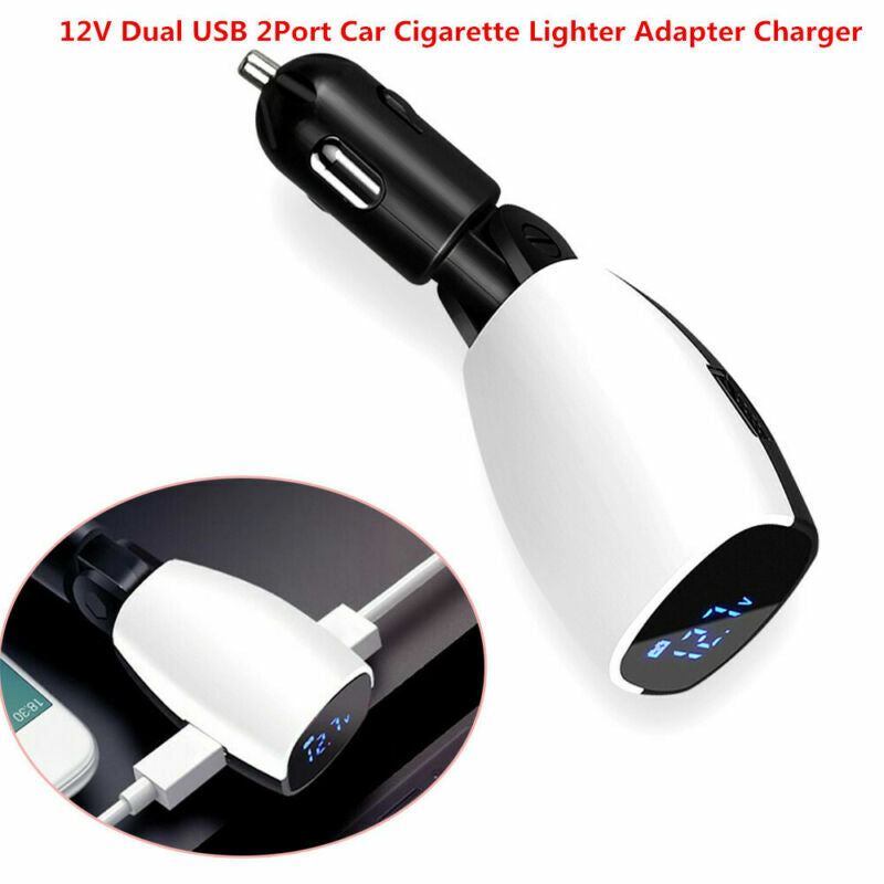 12V 3.1A Dual USB Car Cigarette Lighter Adapter Charger + 90° Rotating LCD Screen n