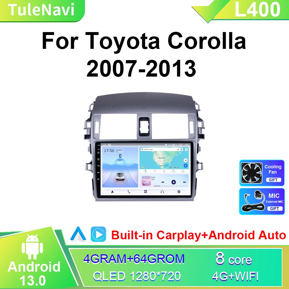 for Toyota for Corolla 2007-2013 Android CarPlay Car Radio Auto GPS Player Screen