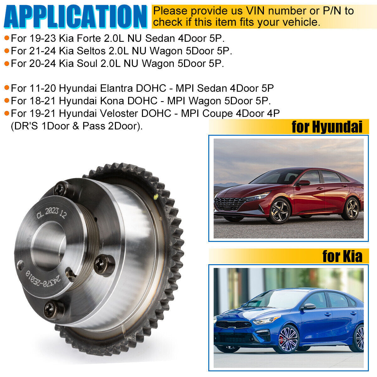 NEW EXHAUST Variable Timing Camshaft Gear for HYUNDAI ELANTRA14-20 for KIA 1.8L 2.0L