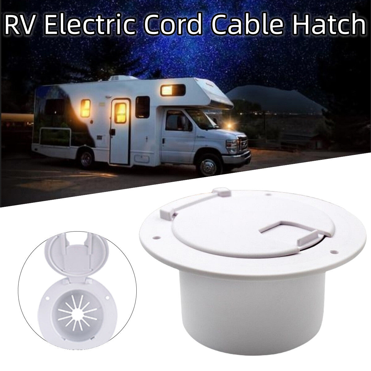 Power Cable Cord Hatch Cover For RV Camper Trailer Flip Up Round Polar White Q