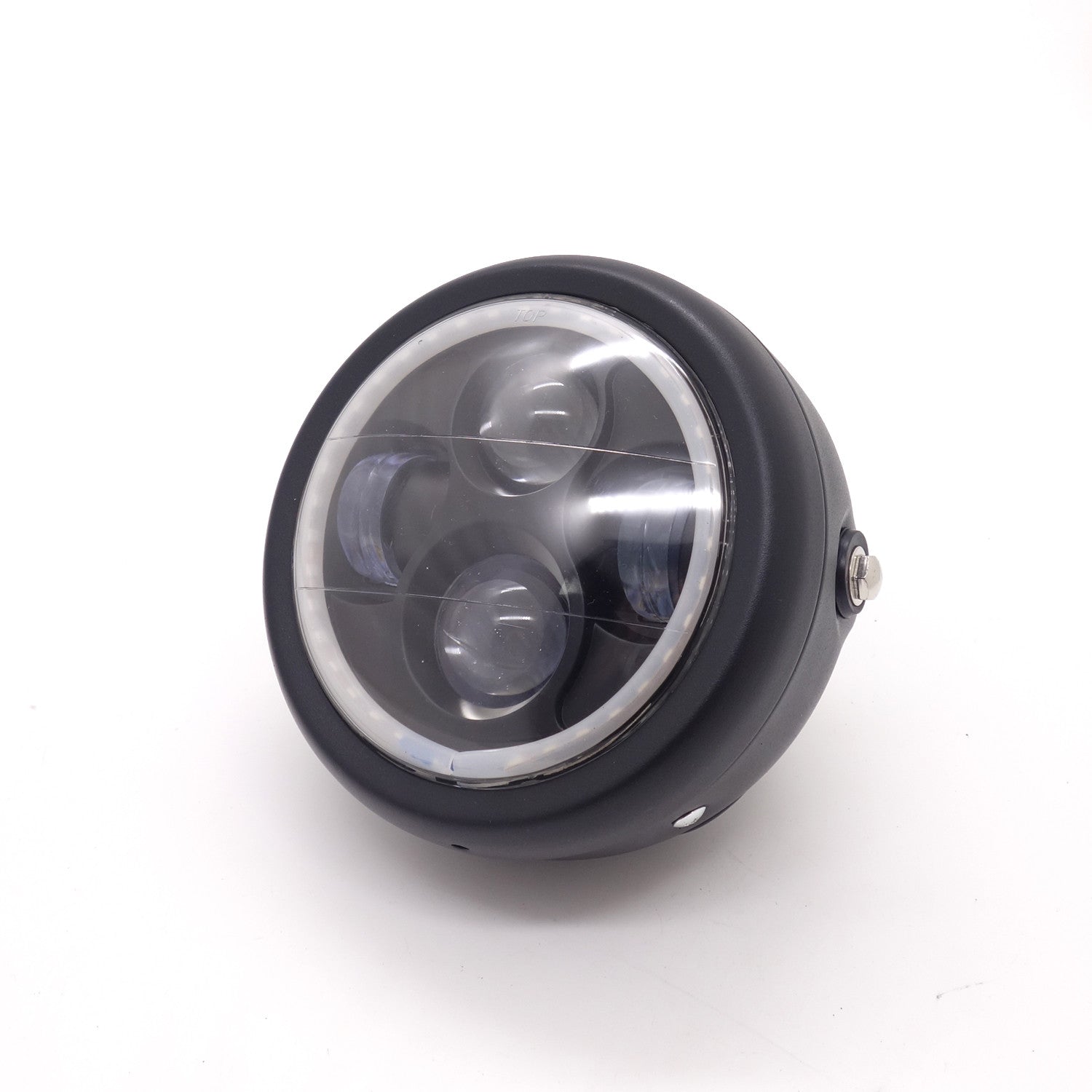 Black Metal White Angel Eye LED Headlight for Harley CG125 GN125 Custom Q