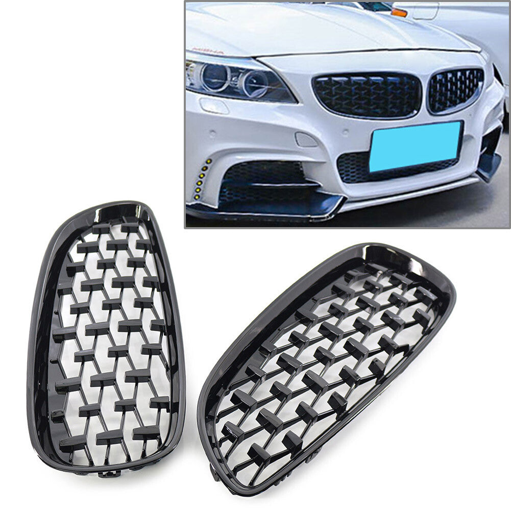 for BMW E89 Z4 2009-2016 2x Gloss Black Front Grille Grill Diamond Meteor Style